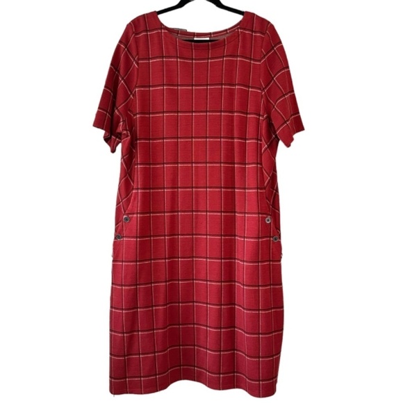 J. Jill Women's XL Ponte Dress Sepia Burgundy Plaid Pockets :) Stretch Business - Picture 13 of 14